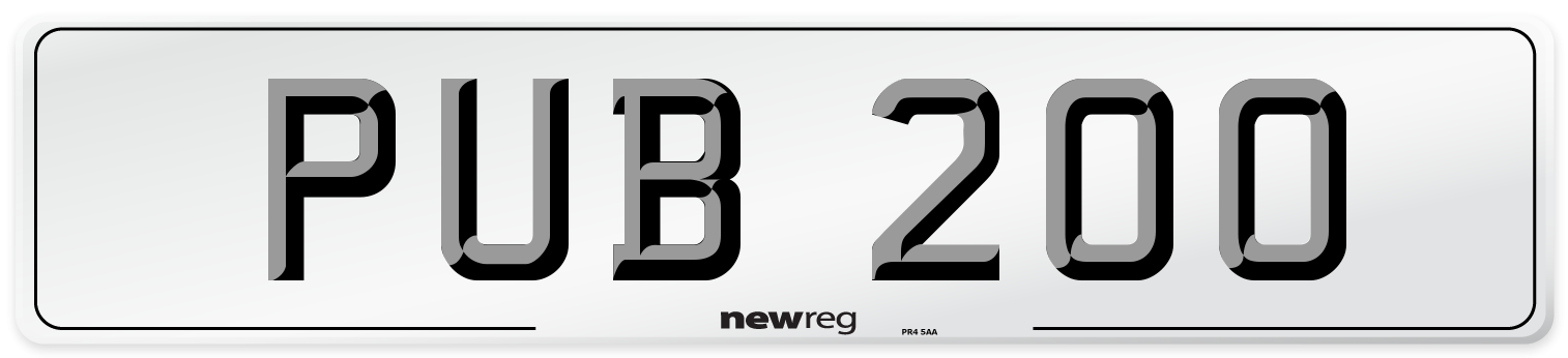 PUB 200 Number Plate from New Reg